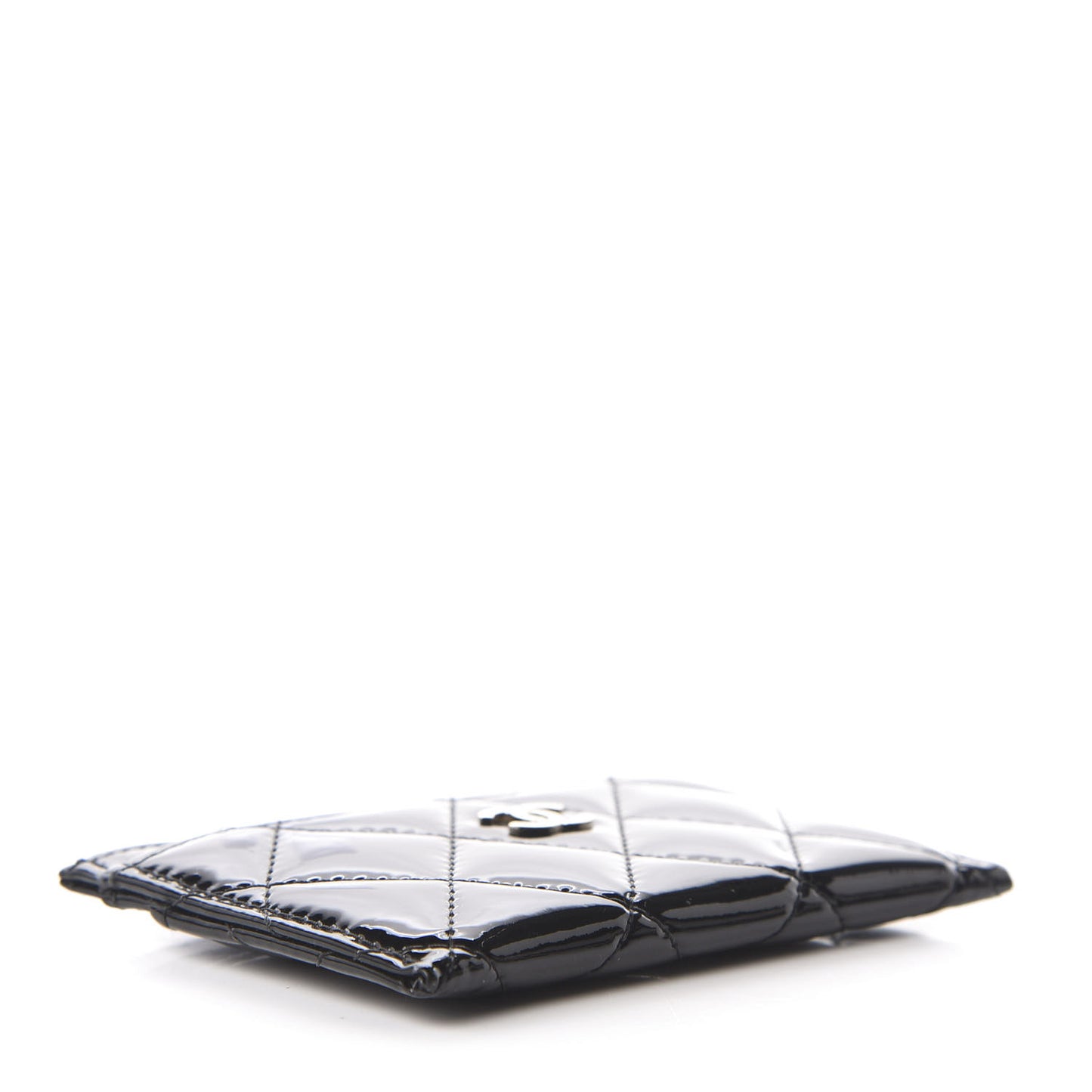 Patent Calfskin Quilted Card Holder Black