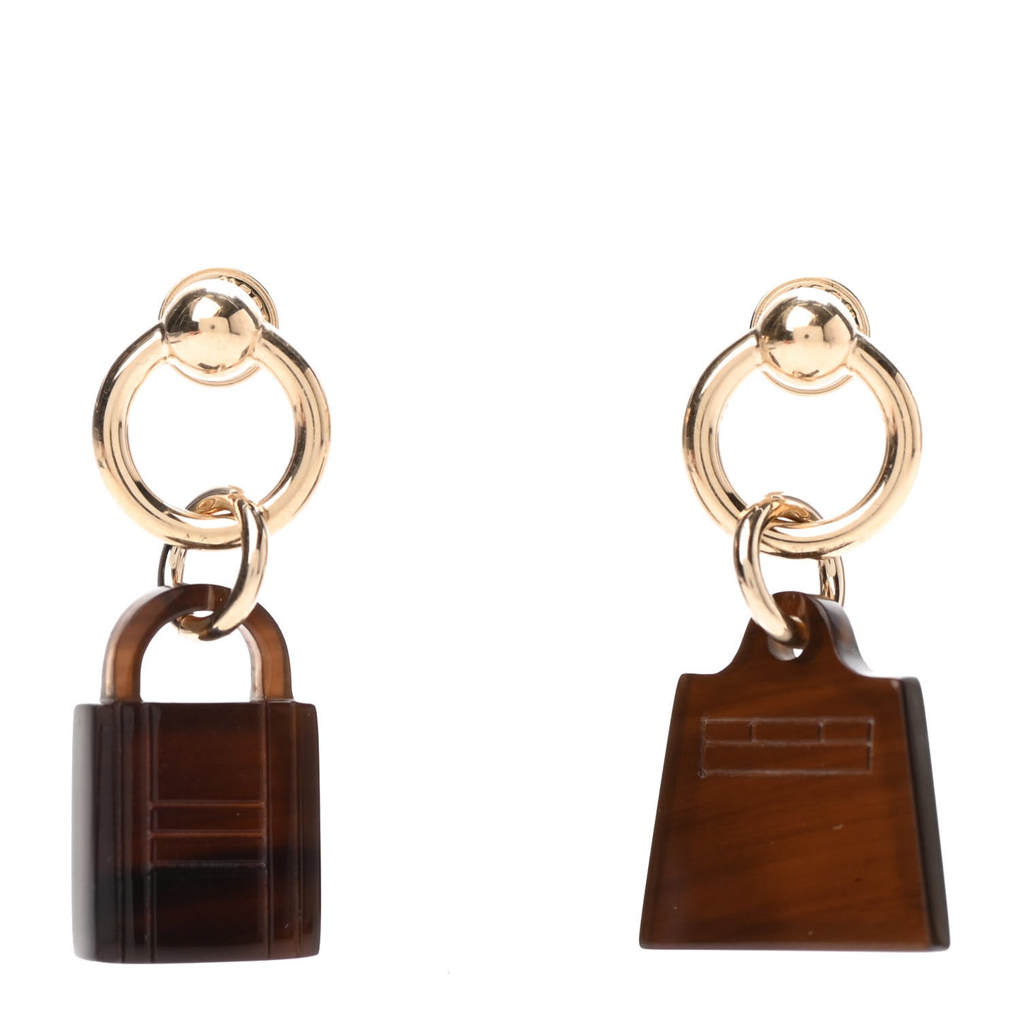 Permabrass Buffalo Horn Wood Amulette Kelly Bag Earrings