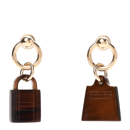 Hermes Permabrass Buffalo Horn Wood Amulette Kelly Bag Earrings 1 of 4