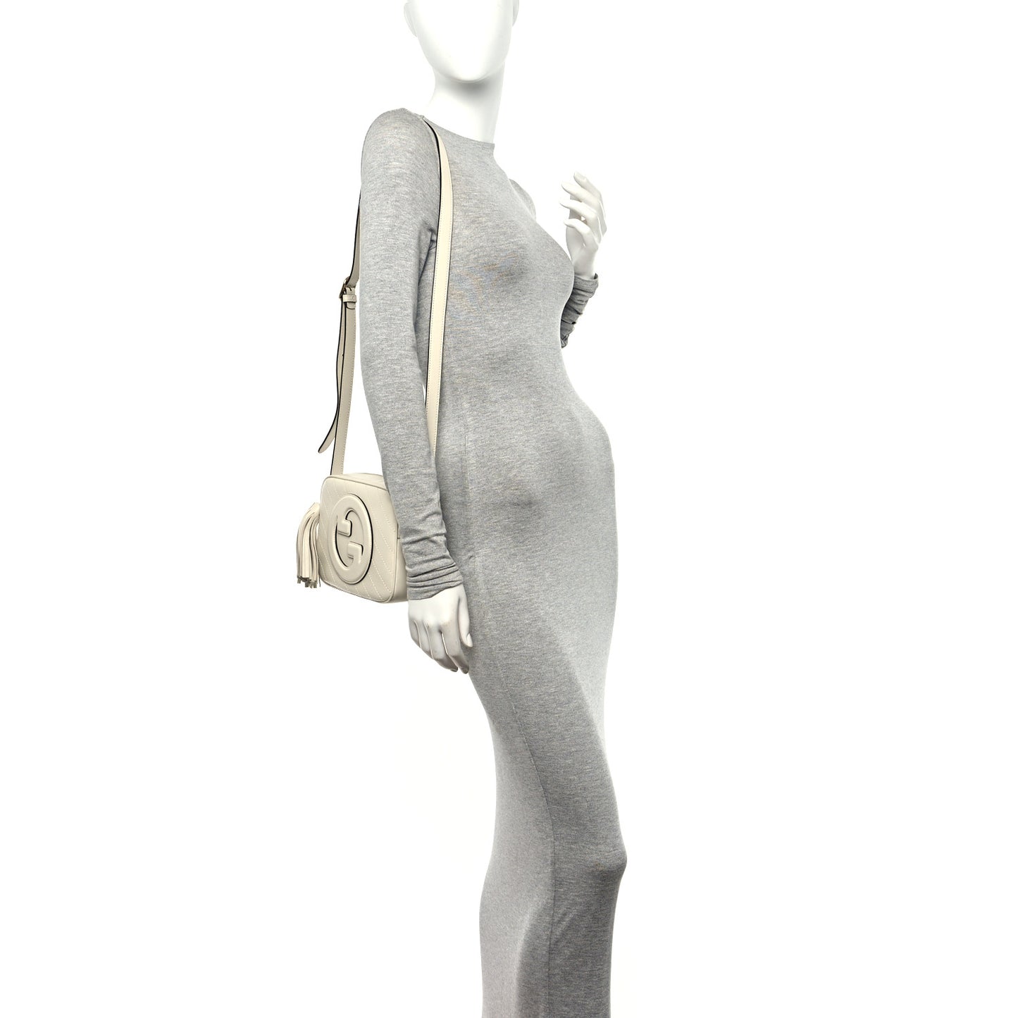 Sakai Be Green Calfskin Diagonal Stitched Small Blondie Shoulder Bag Mystic White