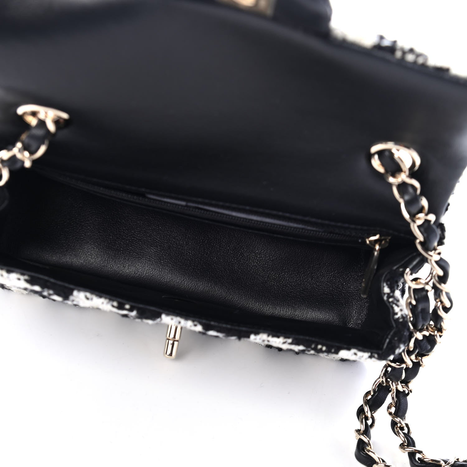 Chanel Tweed Quilted Mini Rectangular Flap Black Ecru White 4 of 4