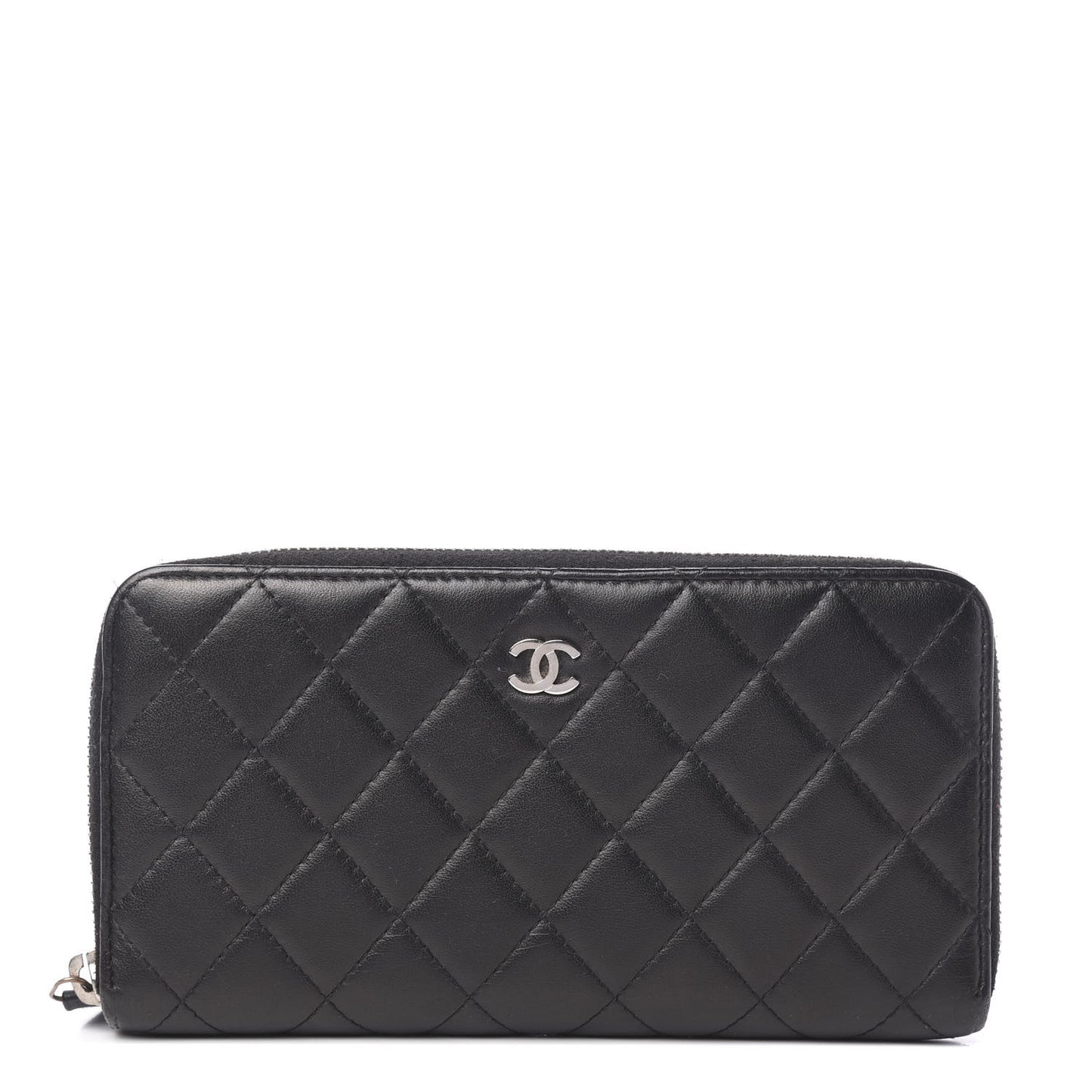 Lambskin Quilted Large Gusset Zip Around Wallet Black