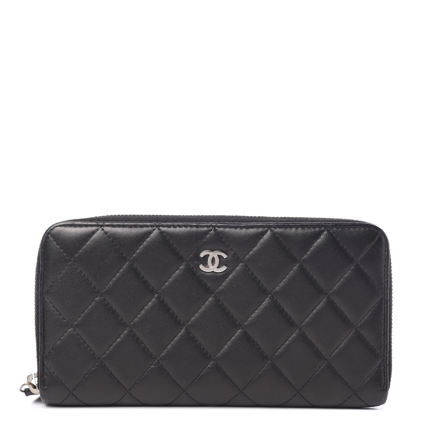 Chanel Lambskin Quilted Large Gusset Zip Around Wallet Black 1 of 7