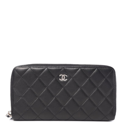Chanel Lambskin Quilted Large Gusset Zip Around Wallet Black 1 of 7