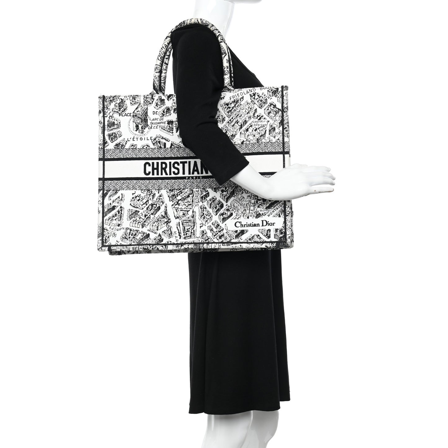 Canvas Embroidered Large Plan De Paris Book Tote White Black
