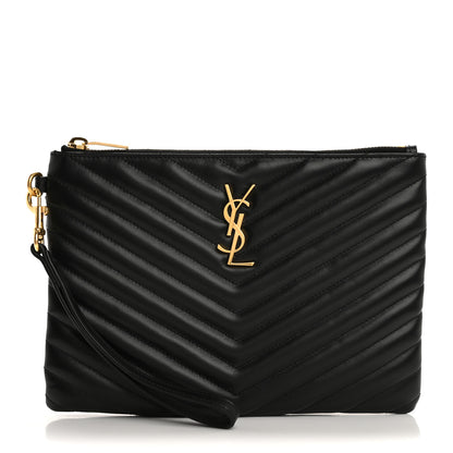 Saint Laurent Calfskin Matelasse Chevron Monogram A5 Wristlet Black 1 of 13