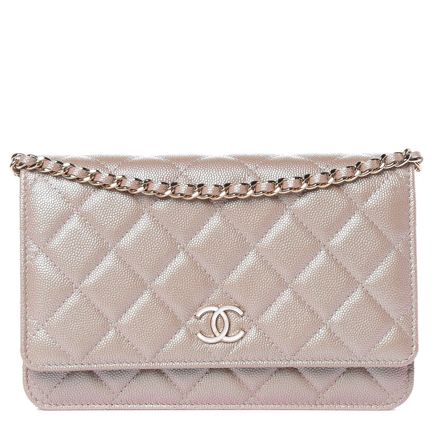 Chanel Iridescent Caviar Quilted Wallet On Chain WOC Beige 1 of 12