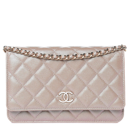 Chanel Iridescent Caviar Quilted Wallet On Chain WOC Beige 1 of 12