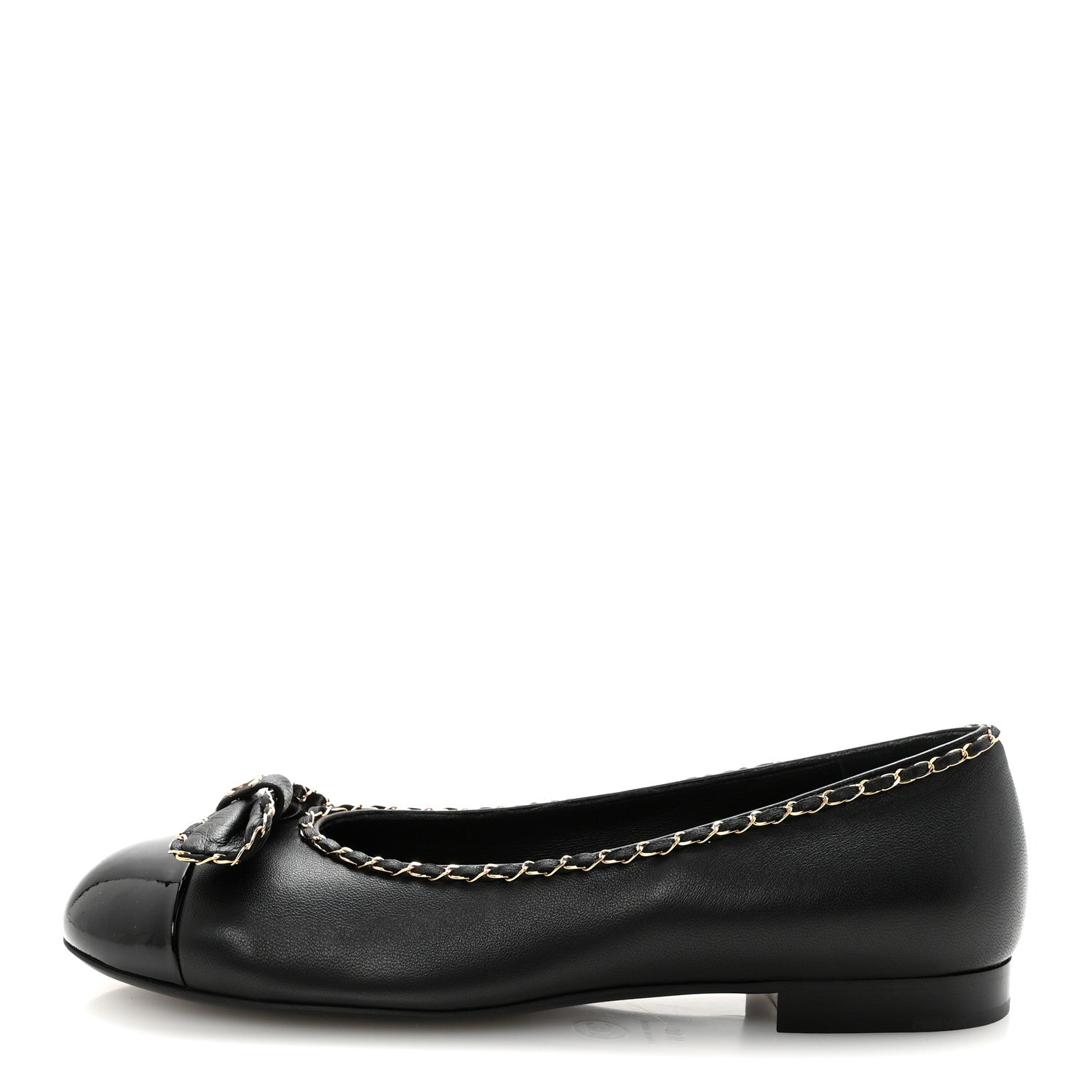 Chanel Lambskin Patent Cap Toe Chain Around Ballerina Flats 38.5 Black 1 of 11