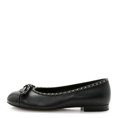 Chanel Lambskin Patent Cap Toe Chain Around Ballerina Flats 38.5 Black 1 of 11