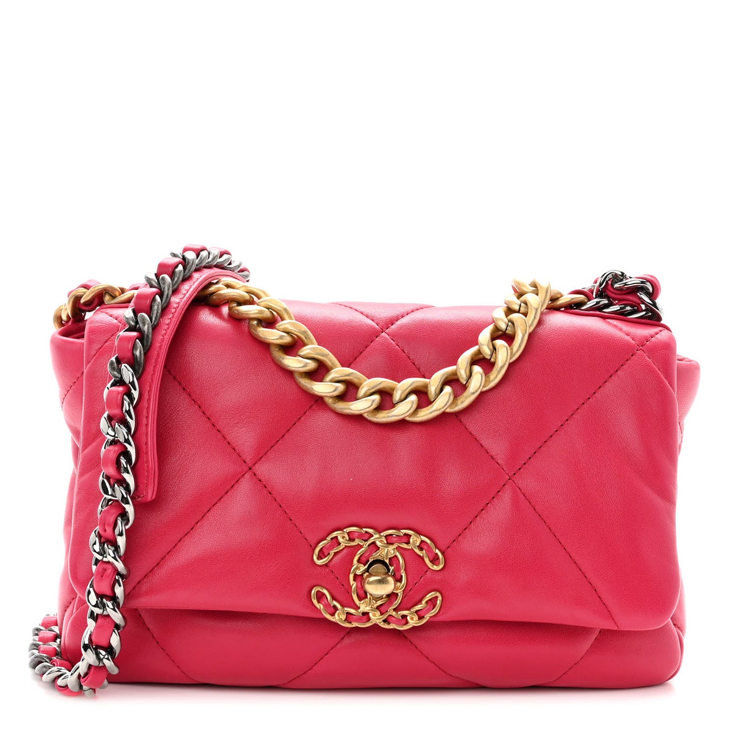 Lambskin Quilted Medium Chanel 19 Flap Dark Pink