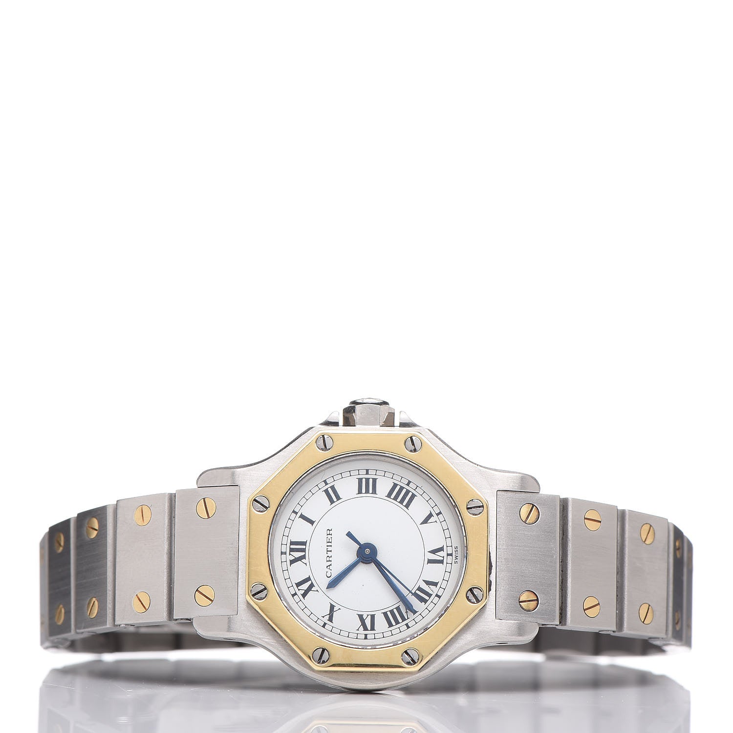 Cartier Stainless Steel 18K Yellow Gold 25mm Santos Octagon Automatic Watch 3 of 7