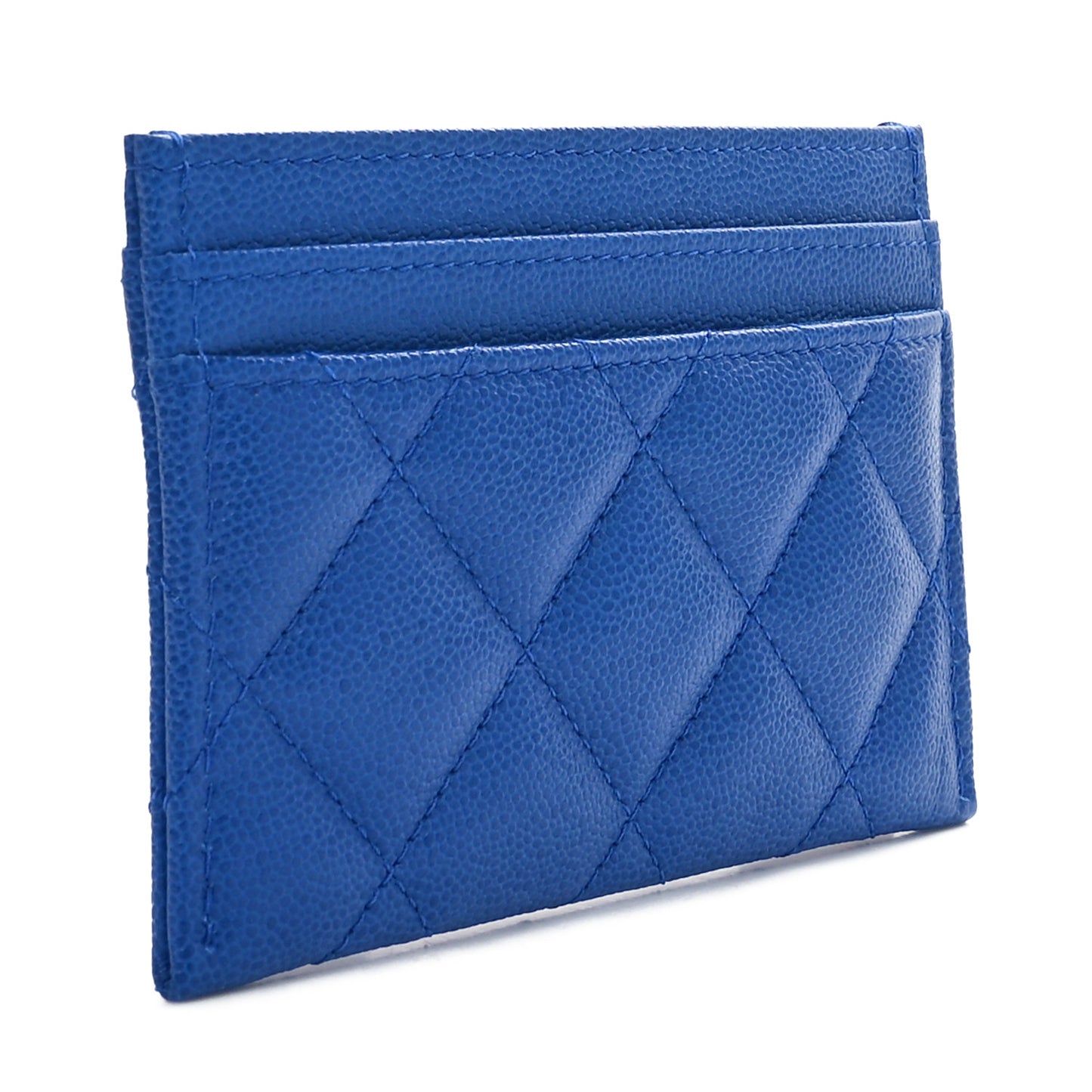 Caviar Quilted Studded CC Card Holder Blue