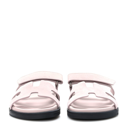 Hermes Suede Goatskin Womens Chypre Sandals 37.5 Rose Porcelaine 2 of 9