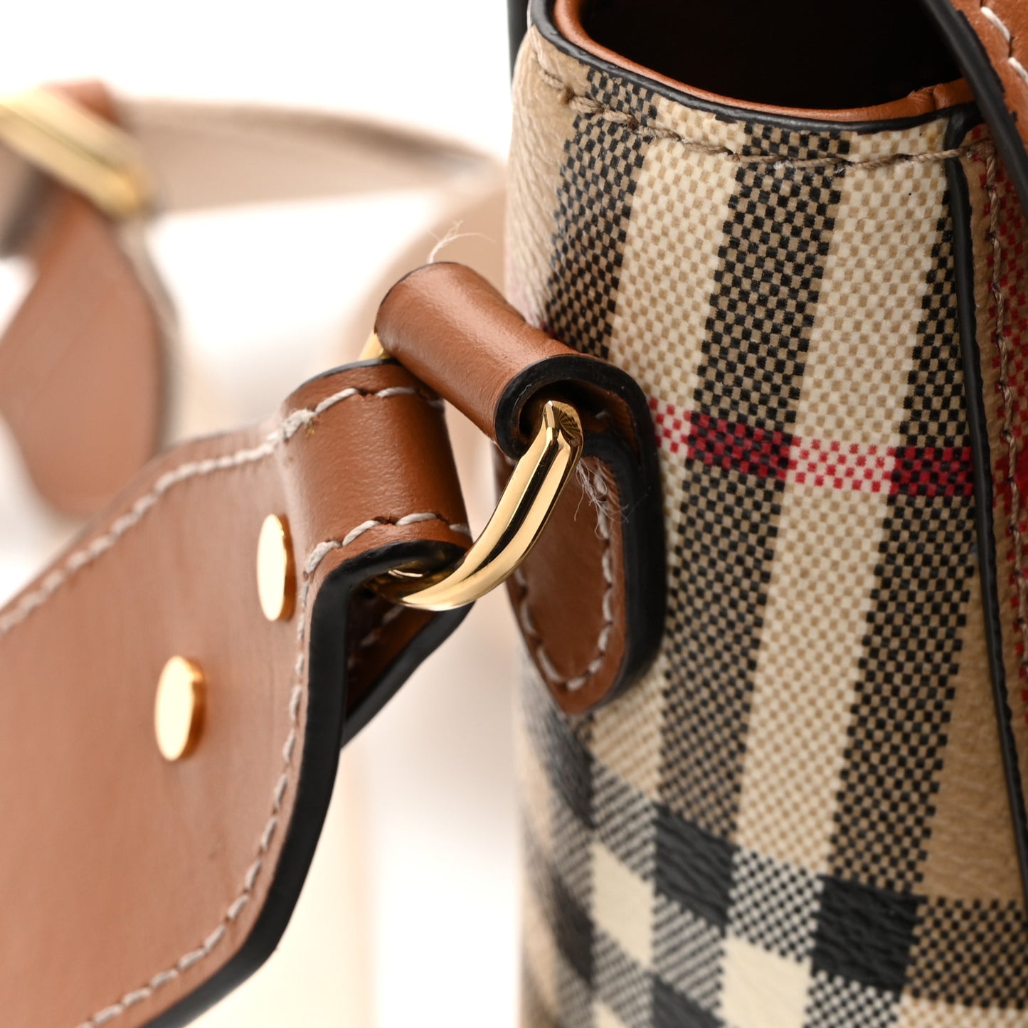 Coated Canvas Calfskin Vintage Check Medium Note Crossbody Bag Briar Brown