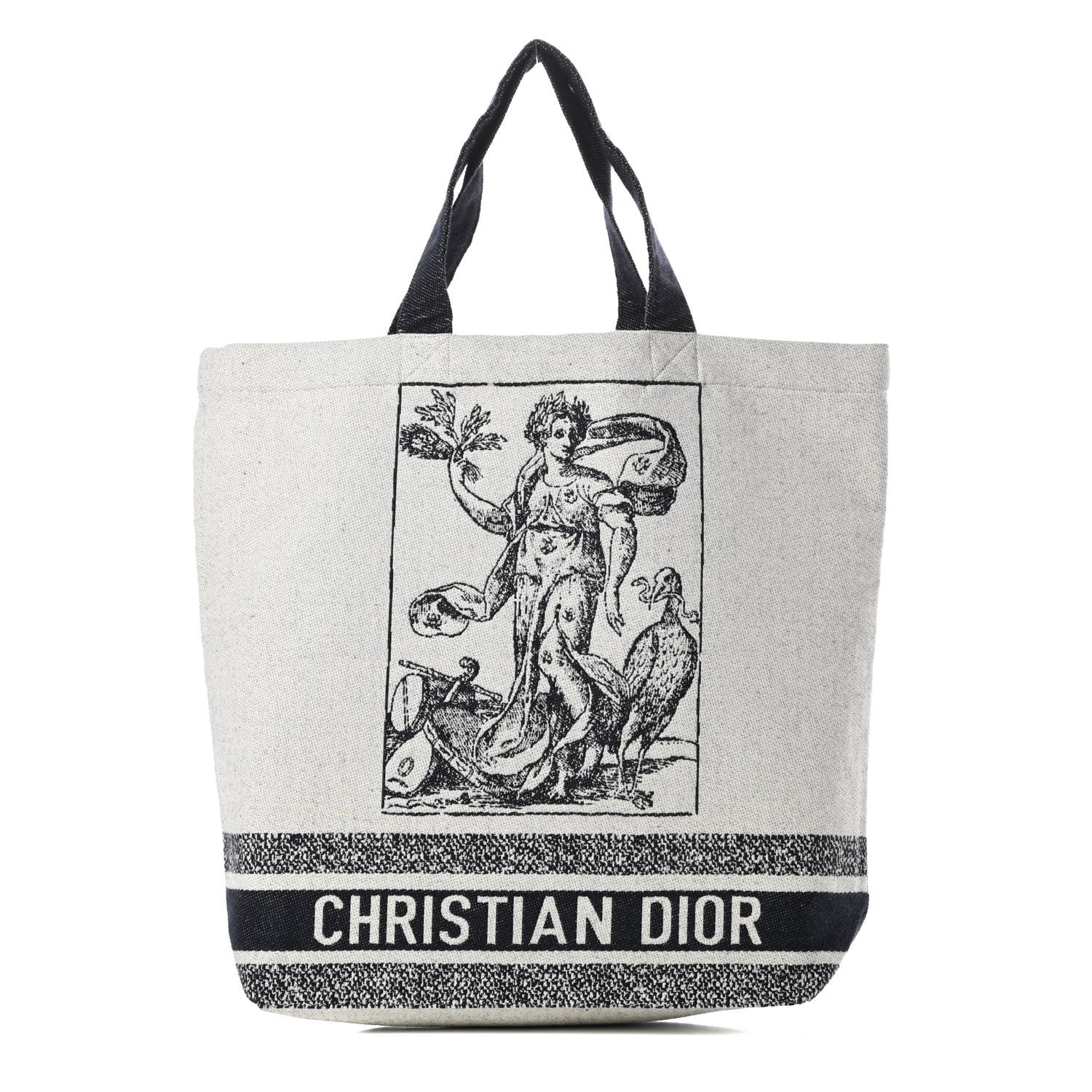 Christian Dior Canvas Print Cruise Tote Ivory Black 1 of 10