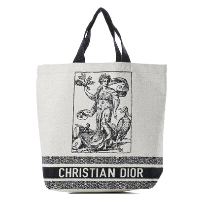 Christian Dior Canvas Print Cruise Tote Ivory Black 1 of 10