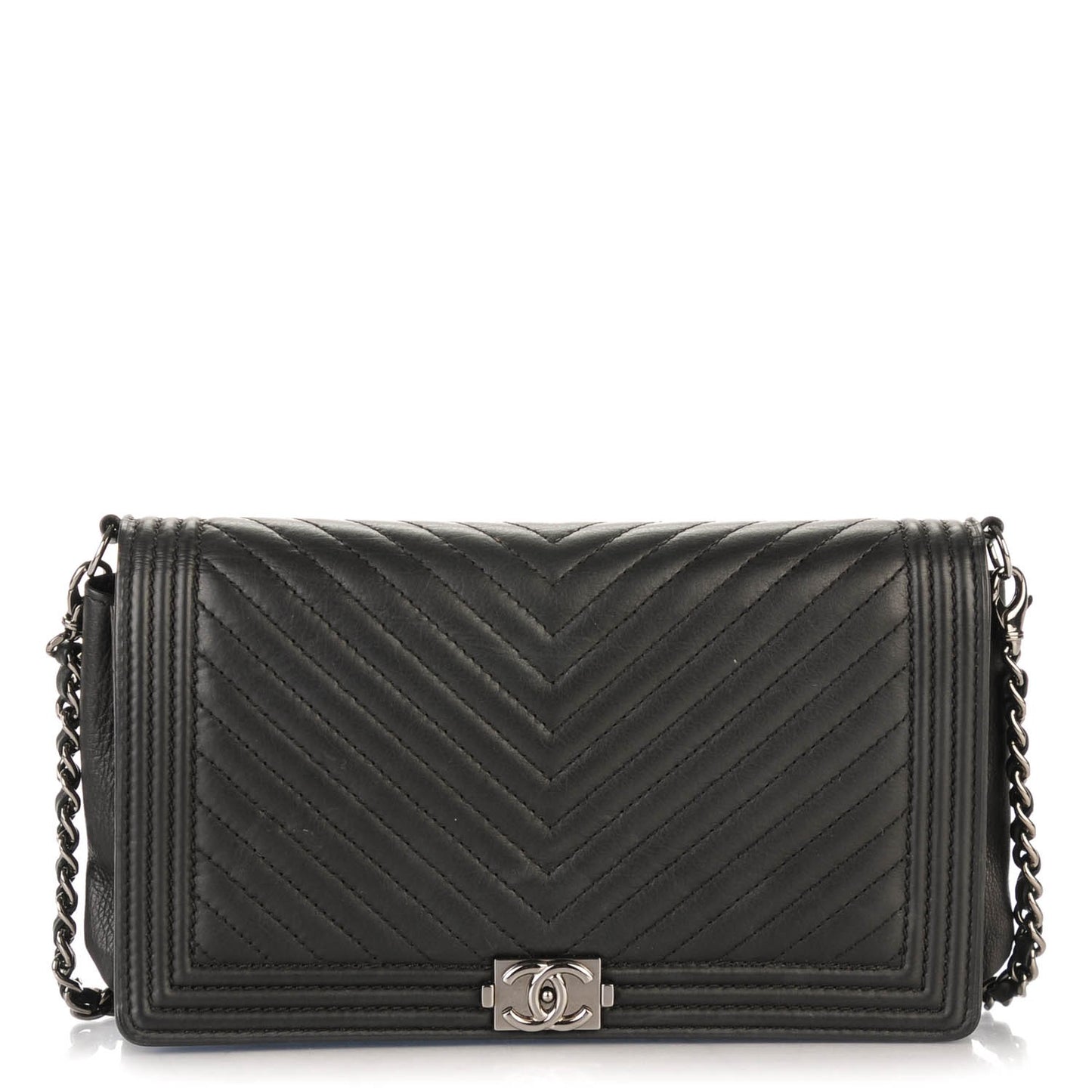 Calfskin Chevron Boy Wallet On Chain WOC Black