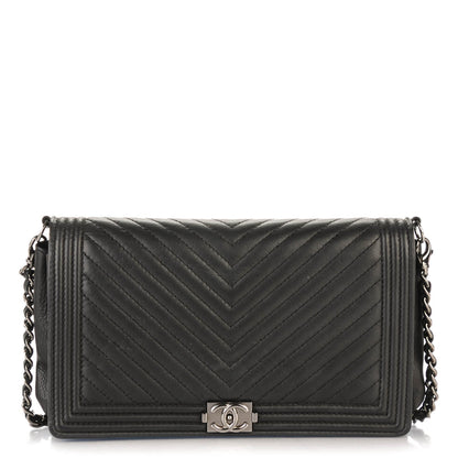 Chanel Calfskin Chevron Boy Wallet On Chain WOC Black 1 of 9