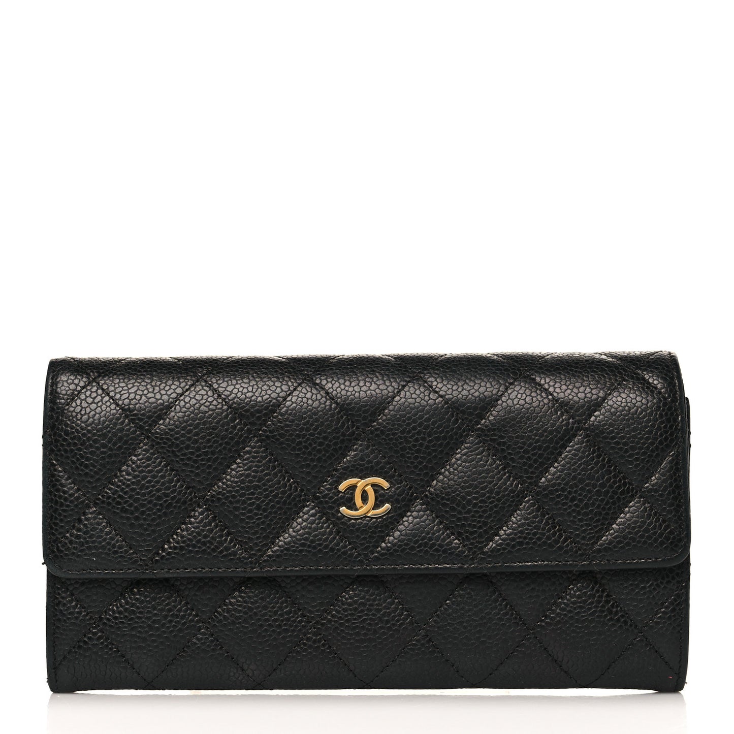 Caviar Quilted Large Gusset Flap Wallet Black