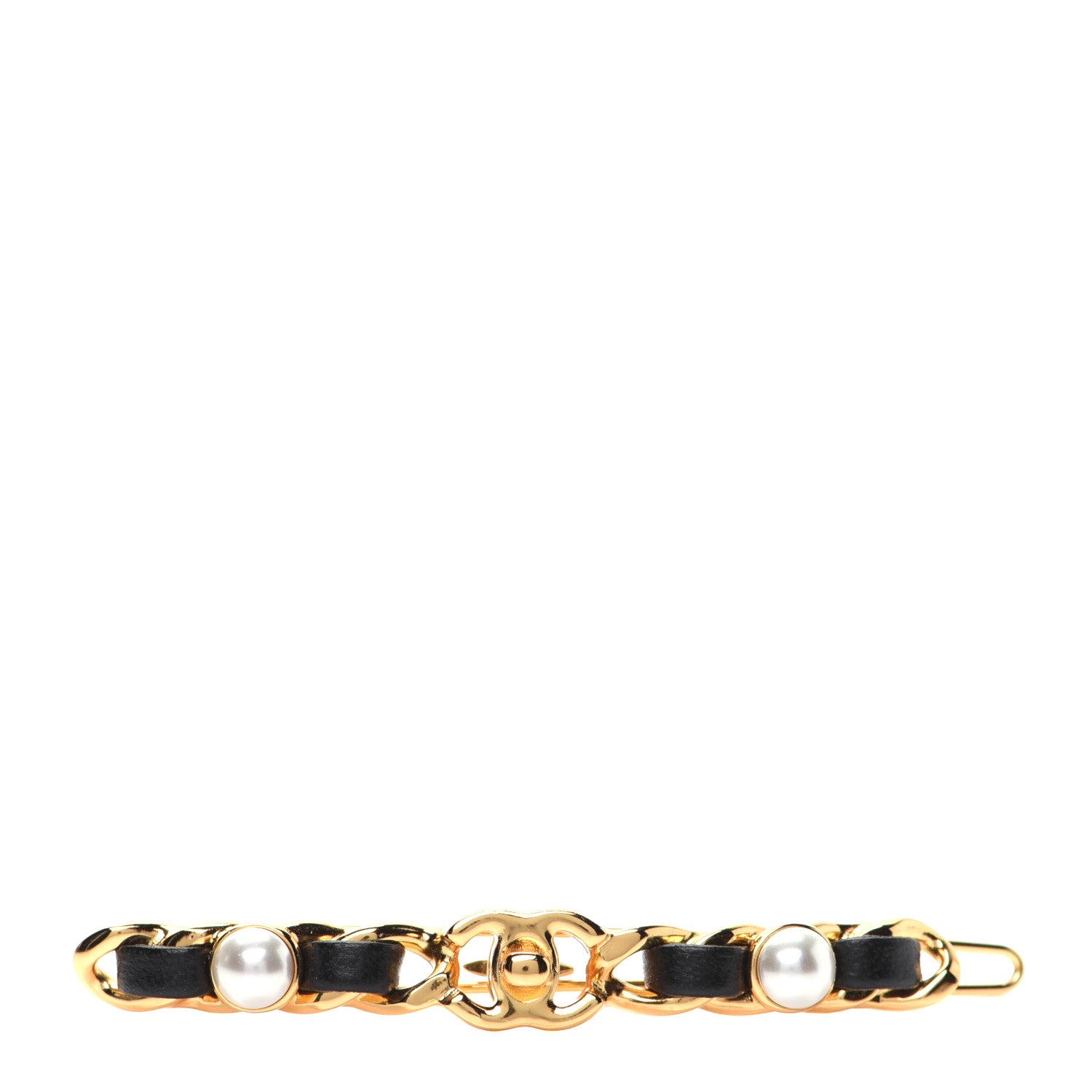 Chanel Pearl Lambskin CC More Is More Hair Clip Black Gold 1 of 8