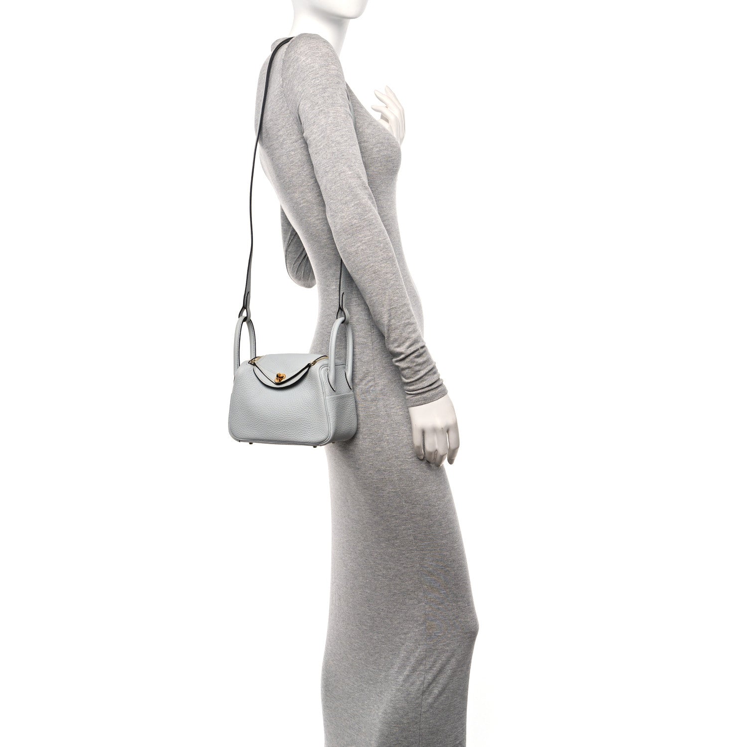Hermes Taurillon Clemence Mini Lindy 20 Bleu Pale 2 of 11