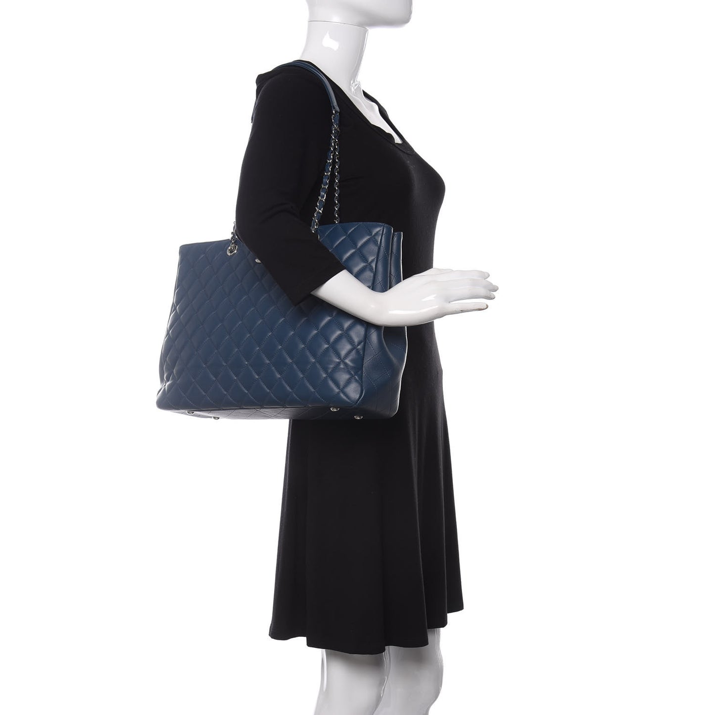 Lambskin Quilted Large Classic Shopping Tote Blue