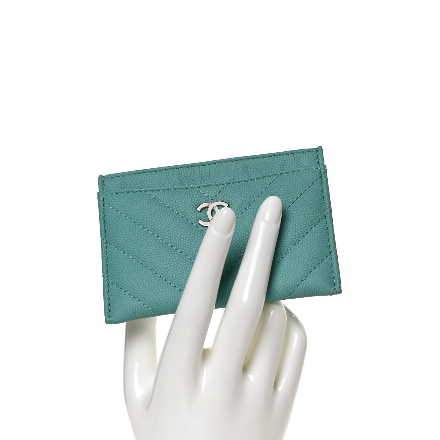 Caviar Chevron Quilted Card Holder Turquoise