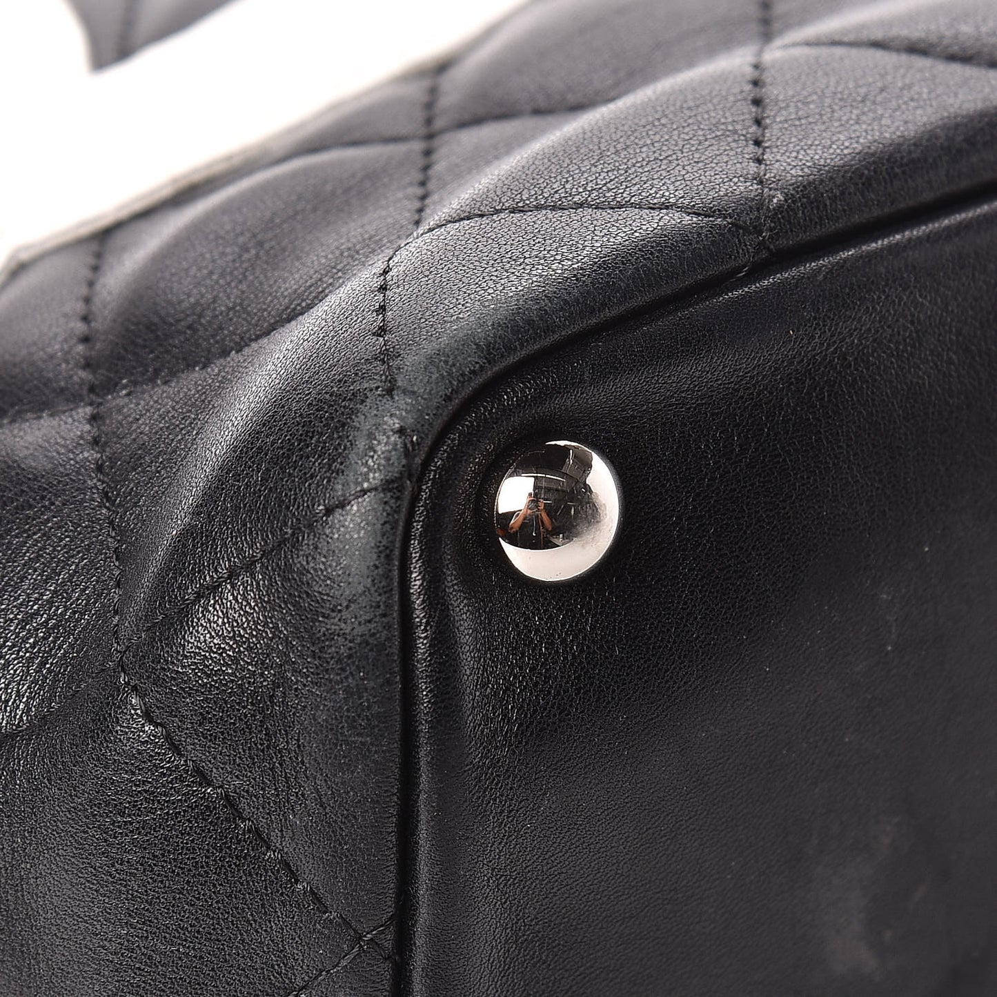 Calfskin Quilted Medium Cambon Tote Black White