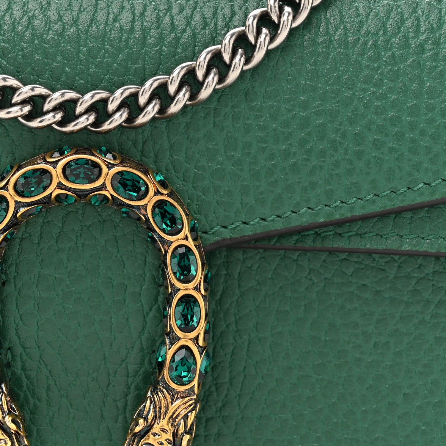 Gucci Dollar Calfskin Crystal Super Mini Dionysus Shoulder Bag Emerald 7 of 11