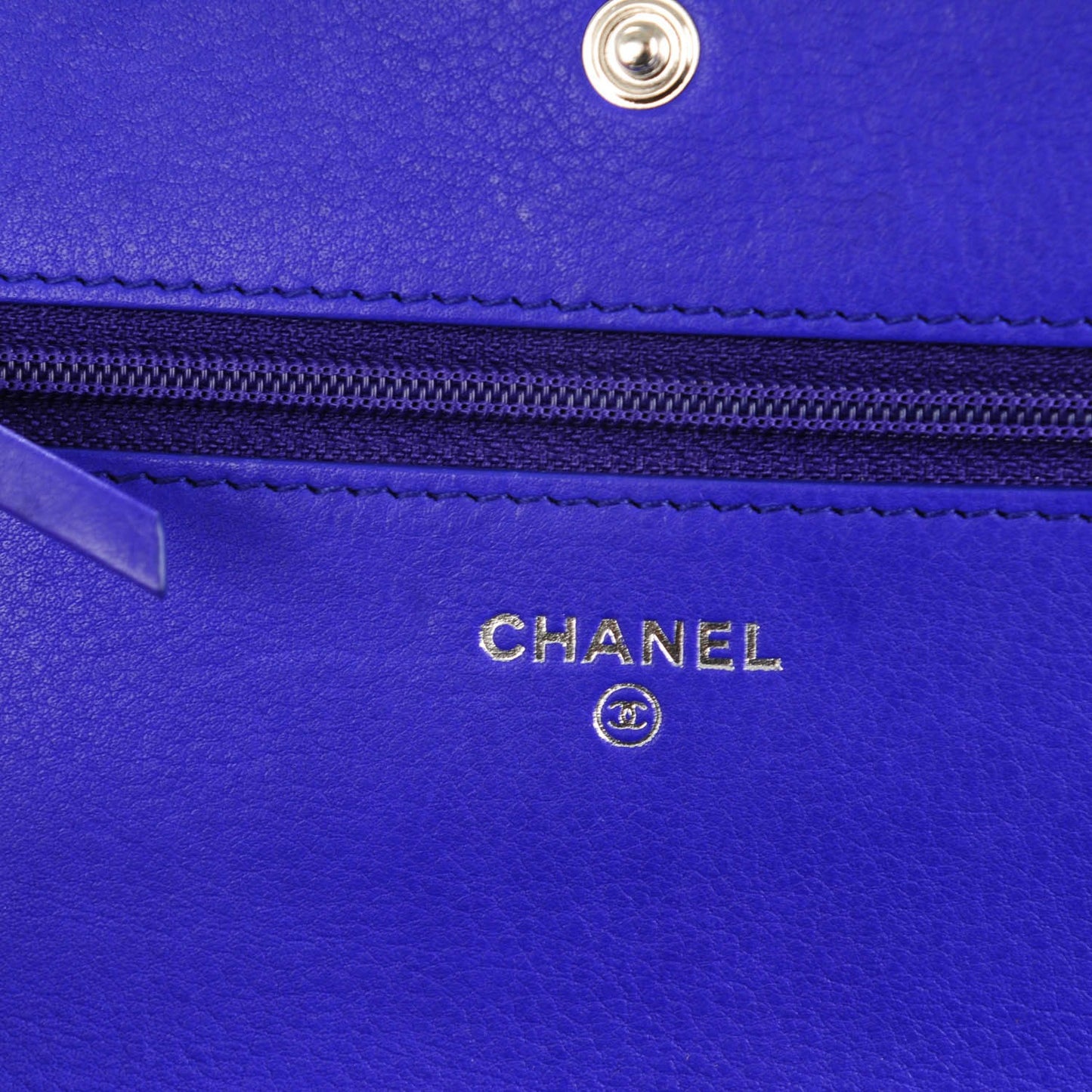 Calfskin Quilted Fancy CC Wallet On Chain WOC Blue