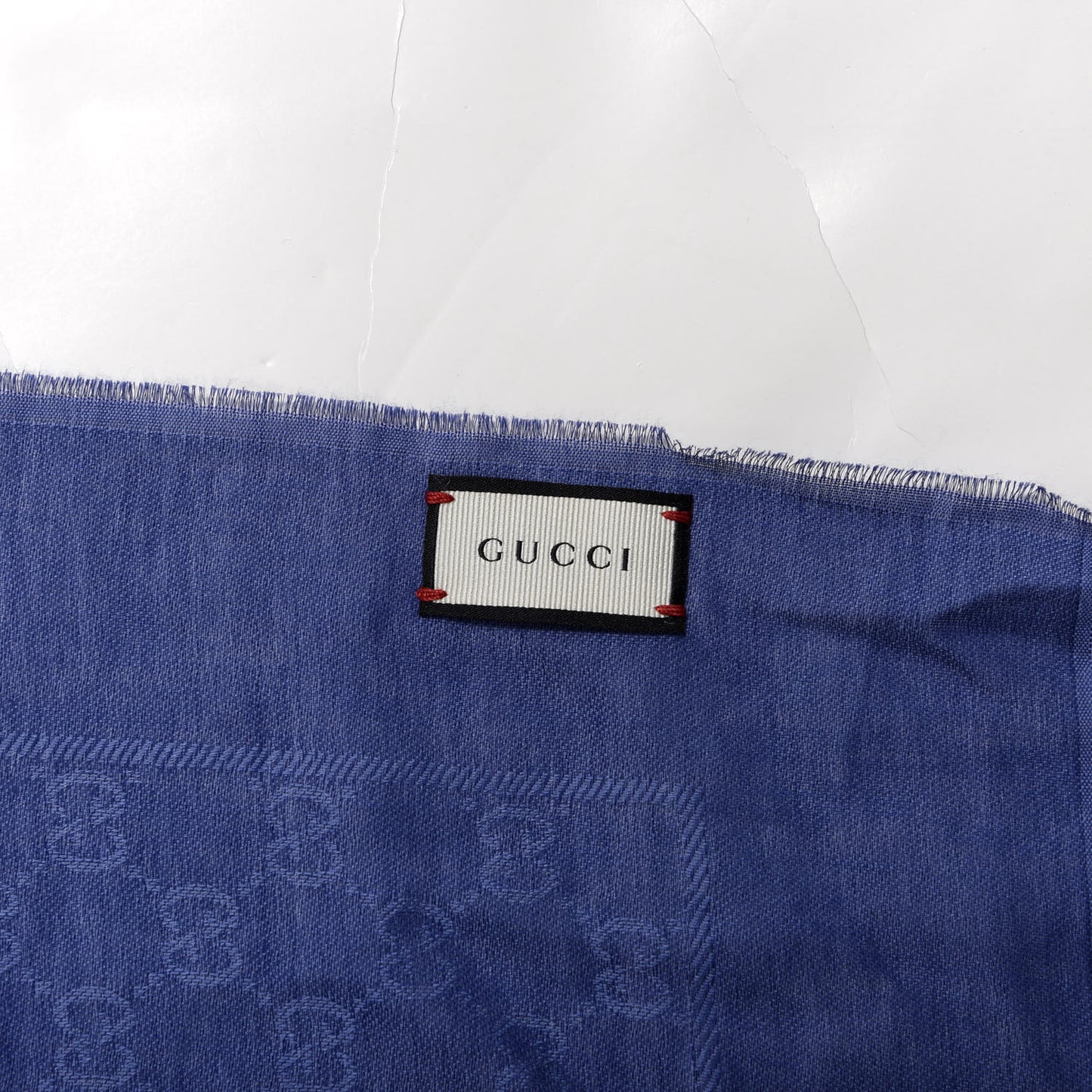 Wool Jacquard Monogram Fringe Scarf Blue