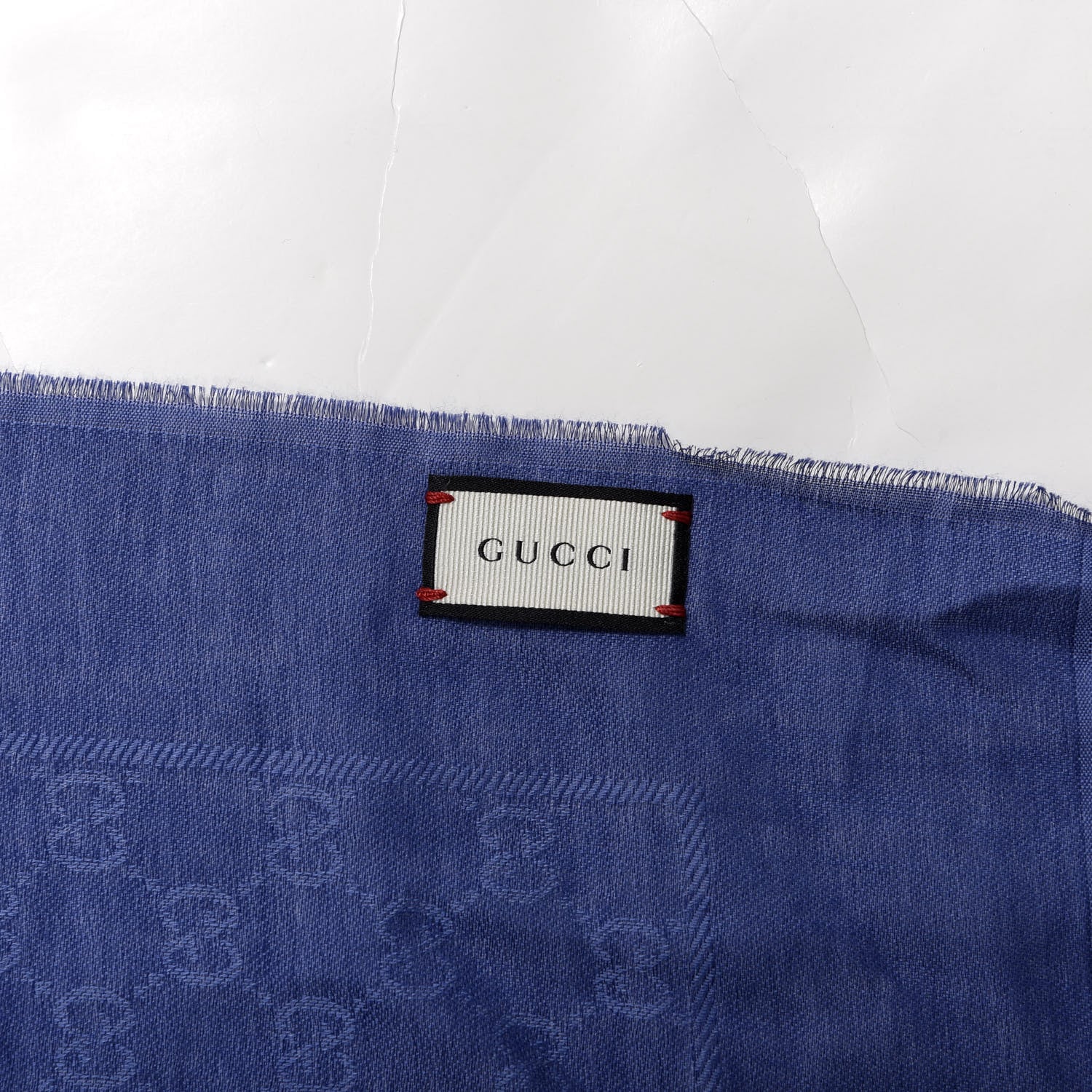 Gucci Wool Jacquard Monogram Fringe Scarf Blue 3 of 4