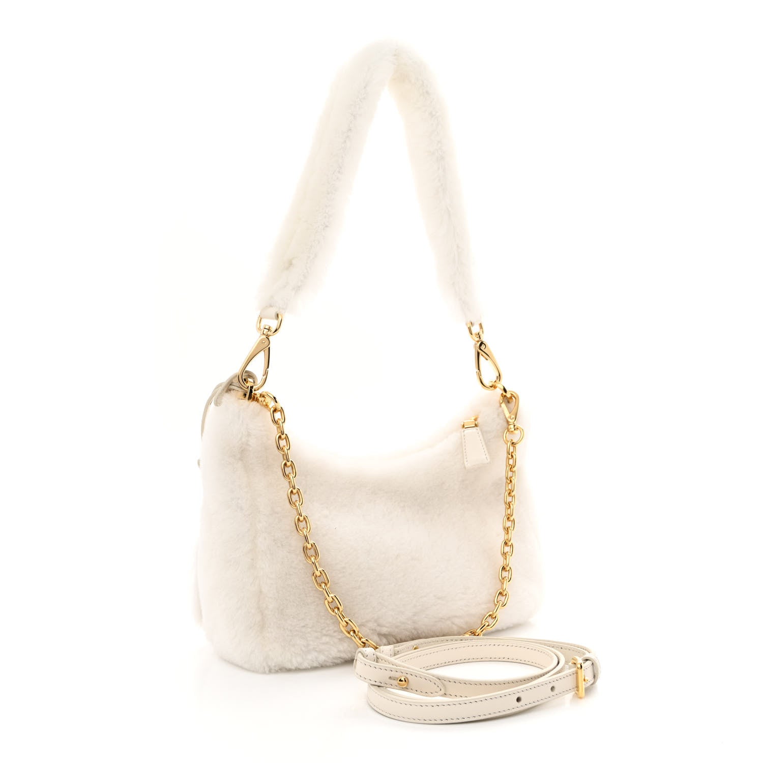 Prada Shearling Nappa Mini Re-Edition Shoulder Bag White 3 of 11