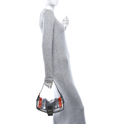 Fendi Sequin Beaded Lizard Baguette Silver Orange 2 of 12