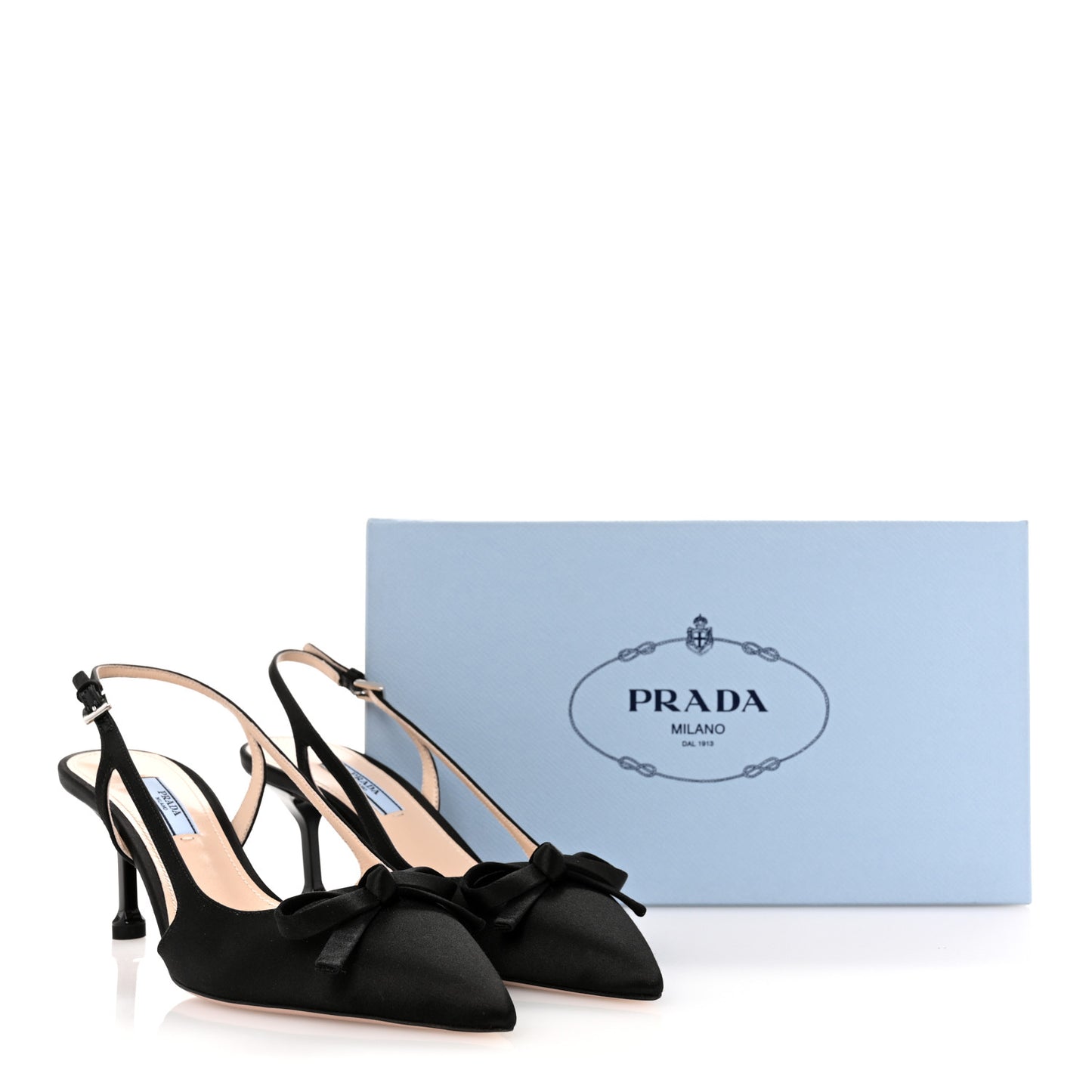 Satin Bow Pointed Toe Slingback Pumps 39 Black