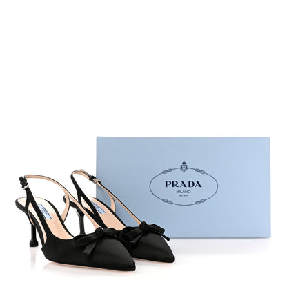 Prada Satin Bow Pointed Toe Slingback Pumps 39 Black 9 of 9