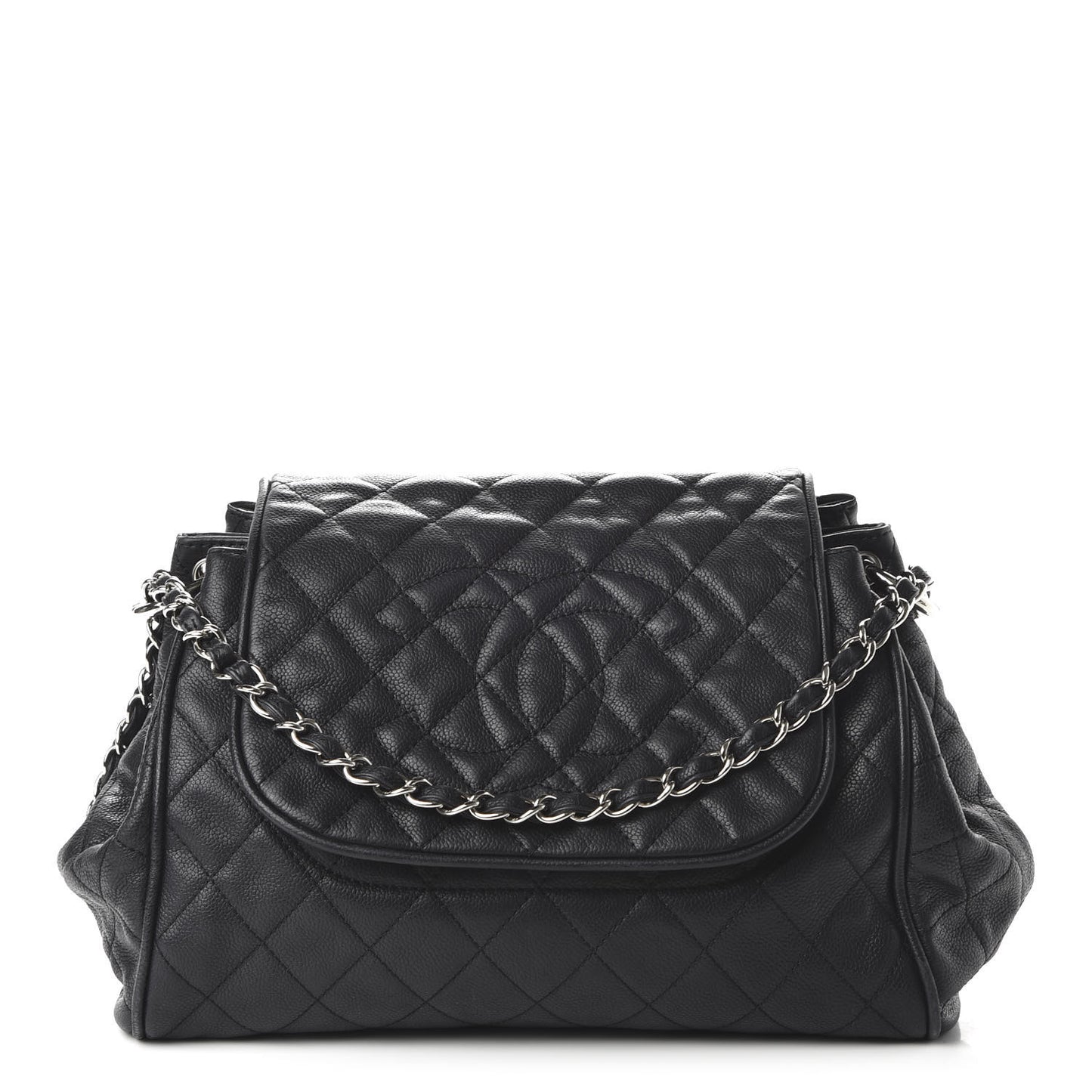 Caviar Quilted Timeless Accordion Flap Black