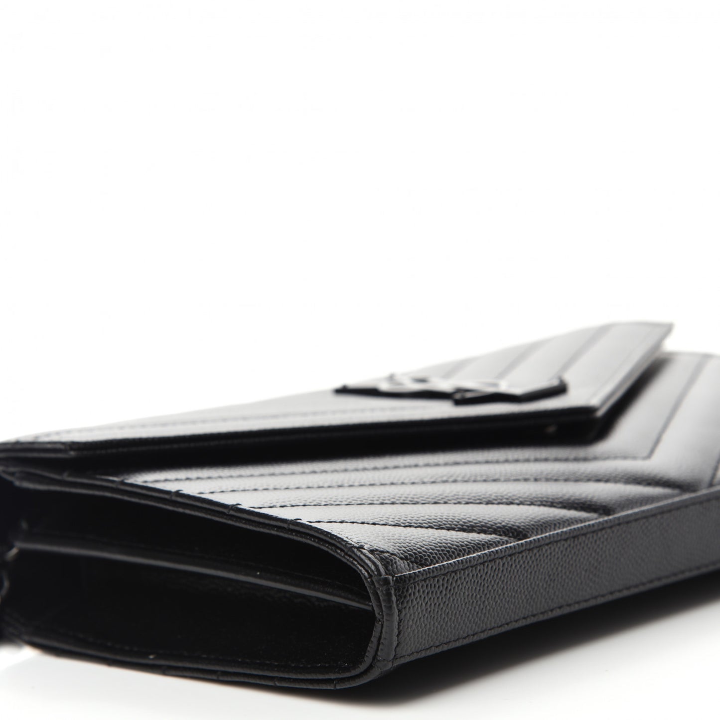 Grain De Poudre Matelasse Chevron Monogram Chain Wallet Black
