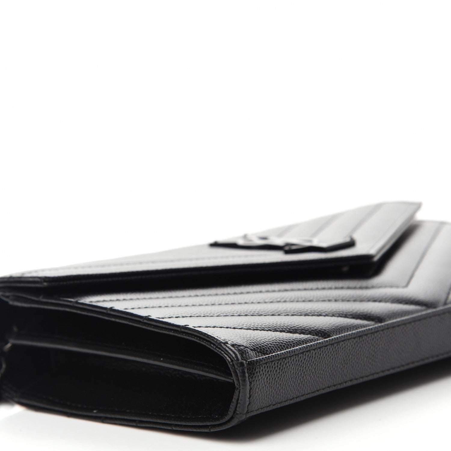Saint Laurent Grain De Poudre Matelasse Chevron Monogram Chain Wallet Black 9 of 10