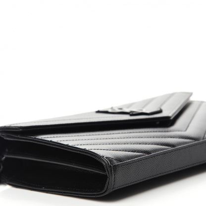 Saint Laurent Grain De Poudre Matelasse Chevron Monogram Chain Wallet Black 9 of 10