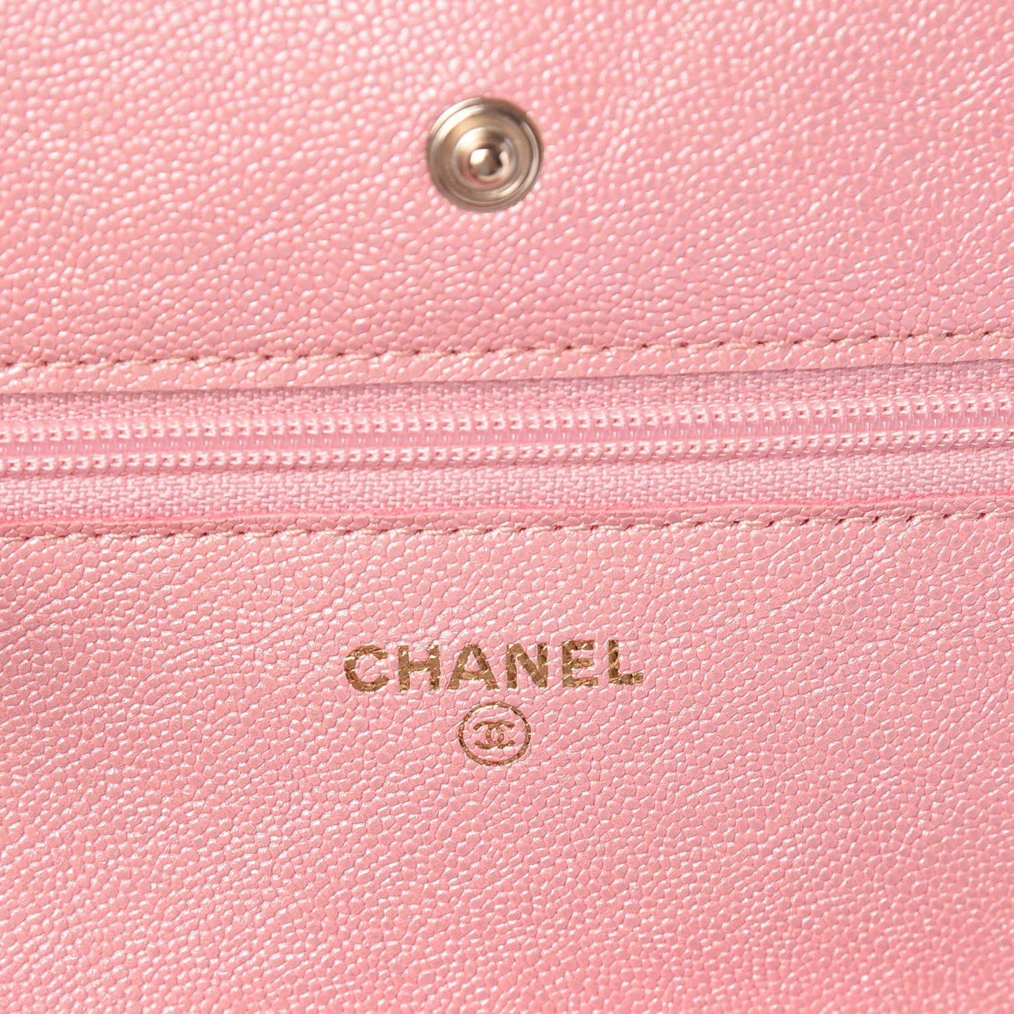 Iridescent Caviar Quilted Wallet on Chain WOC Rose Pink