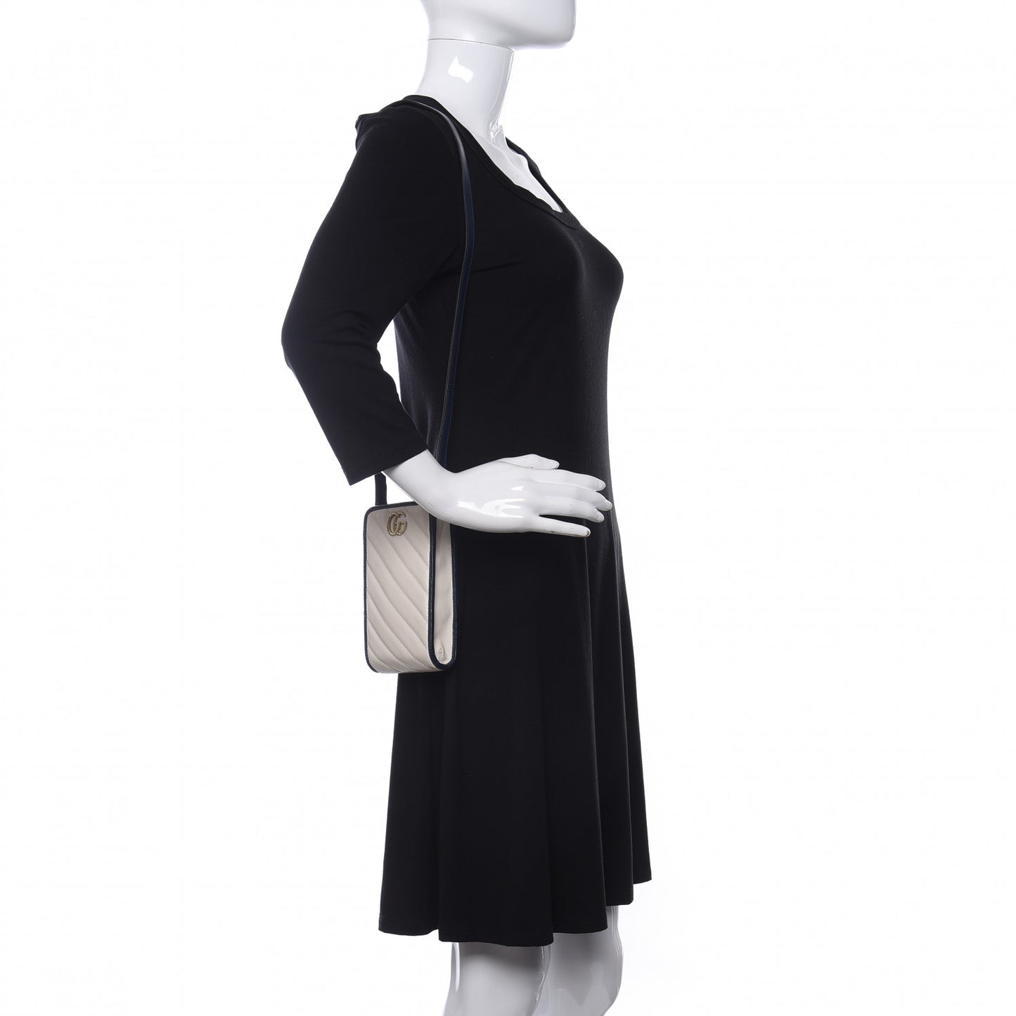 Vintage Effect Calfskin Matelasse Diagonal Torchon GG Marmont Phone Crossbody Bag Mystic White Blue Agata