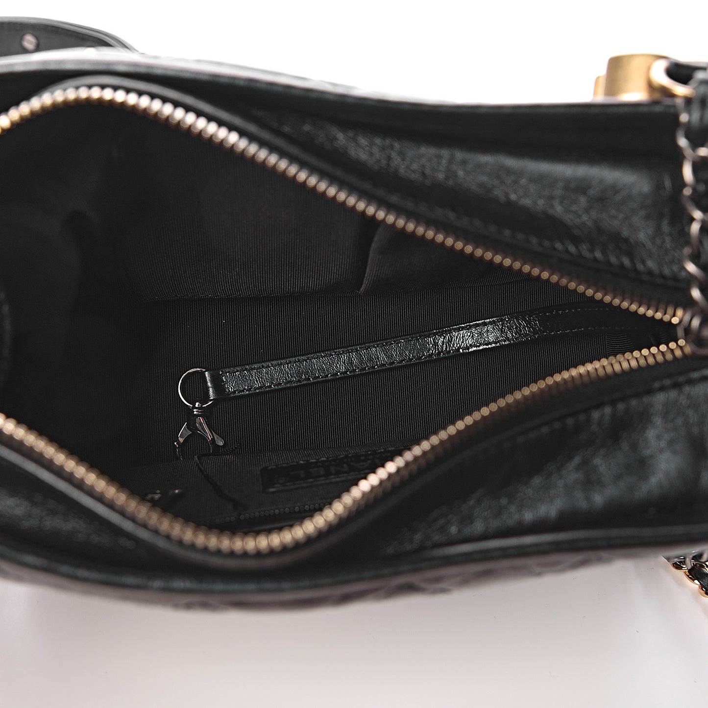 Iridescent Aged Calfskin Quilted Small Gabrielle Hobo Black