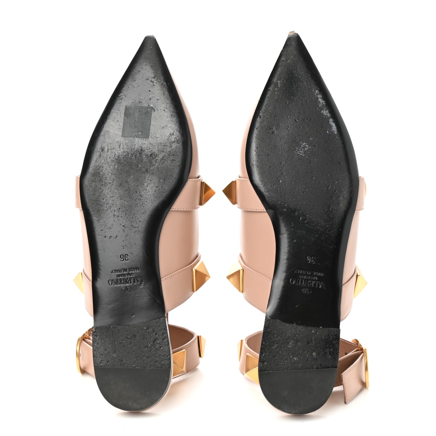 Calfskin Roman Stud Ankle Strap Flat Mules 36 Rose Cannelle