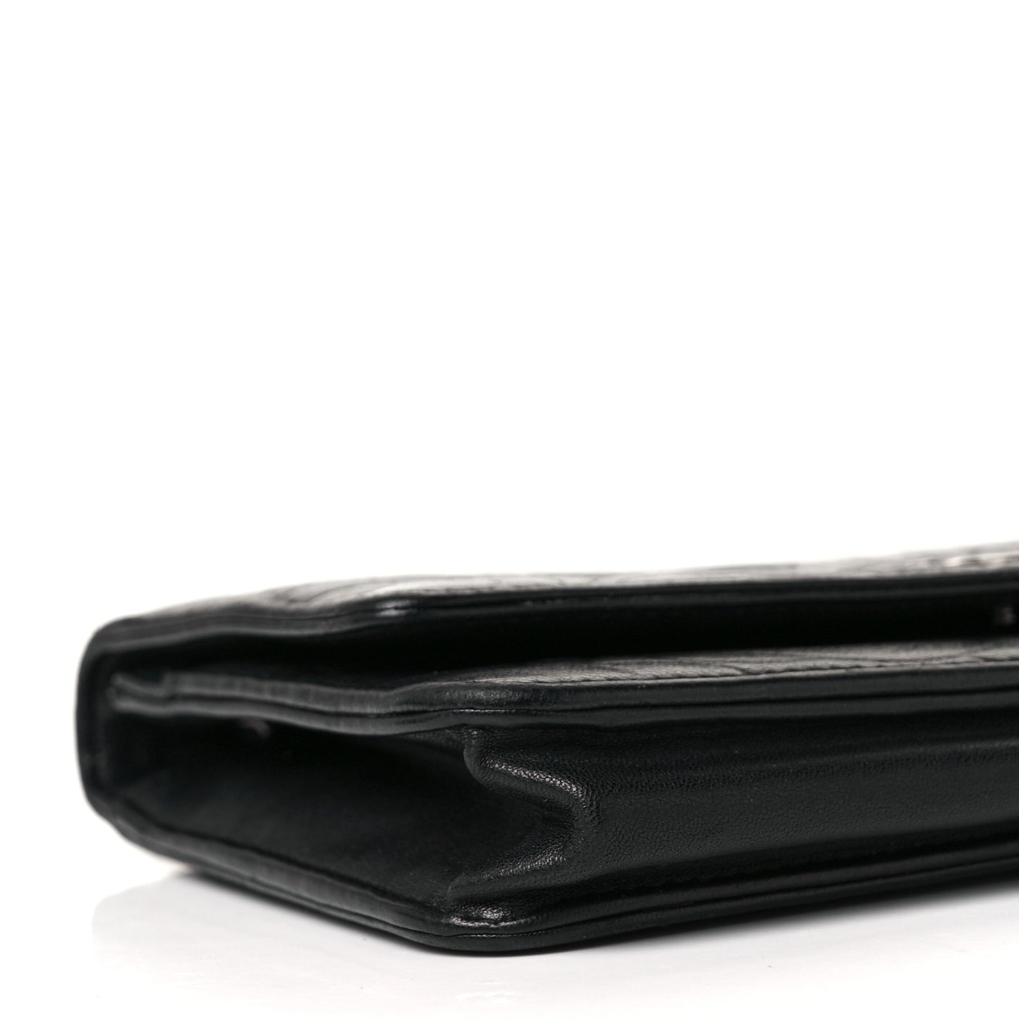Lambskin Camellia Embossed Wallet On Chain WOC Black