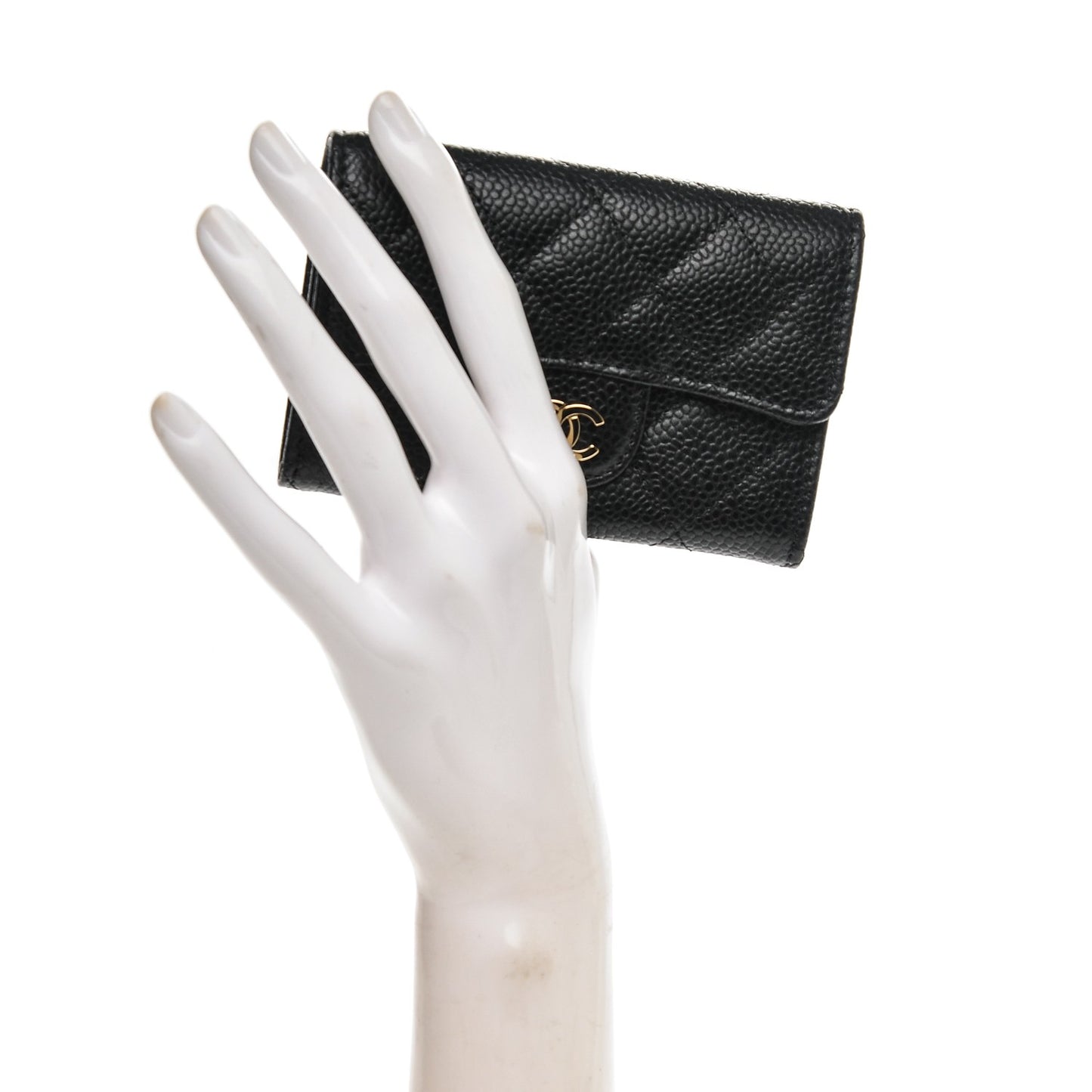 Caviar Quilted Flap Card Holder Black