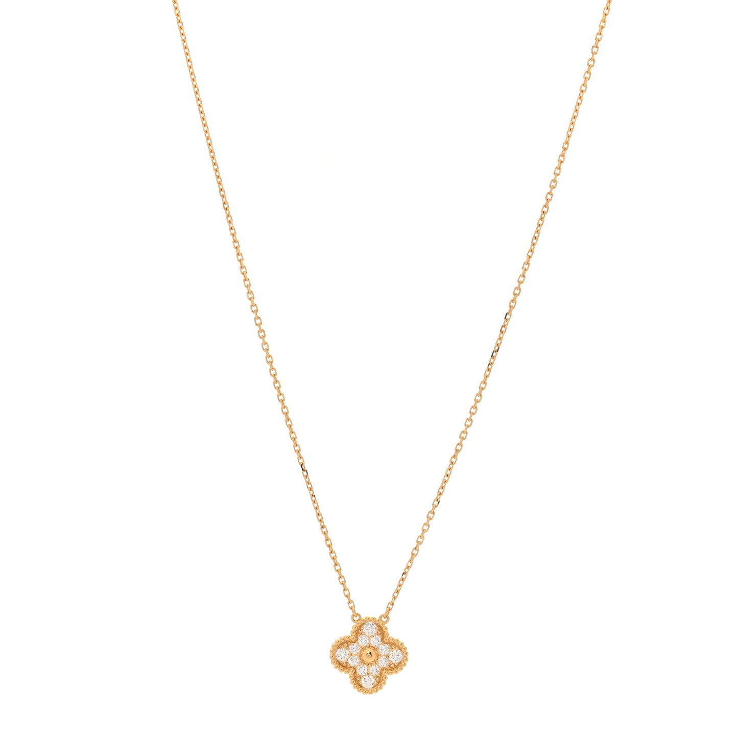 18K Yellow Gold Diamond Vintage Alhambra Pendant Necklace