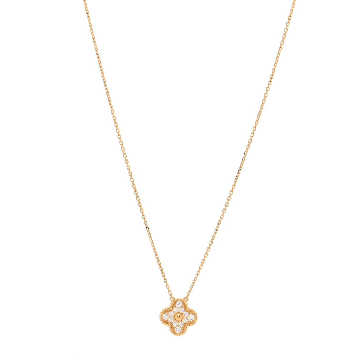 Van Cleef & Arpels 18K Yellow Gold Diamond Vintage Alhambra Pendant Necklace 1 of 7