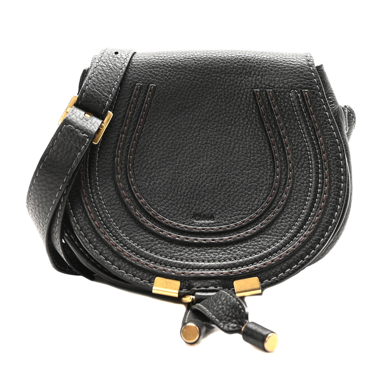 Calfskin Small Marcie Saddle Bag Black